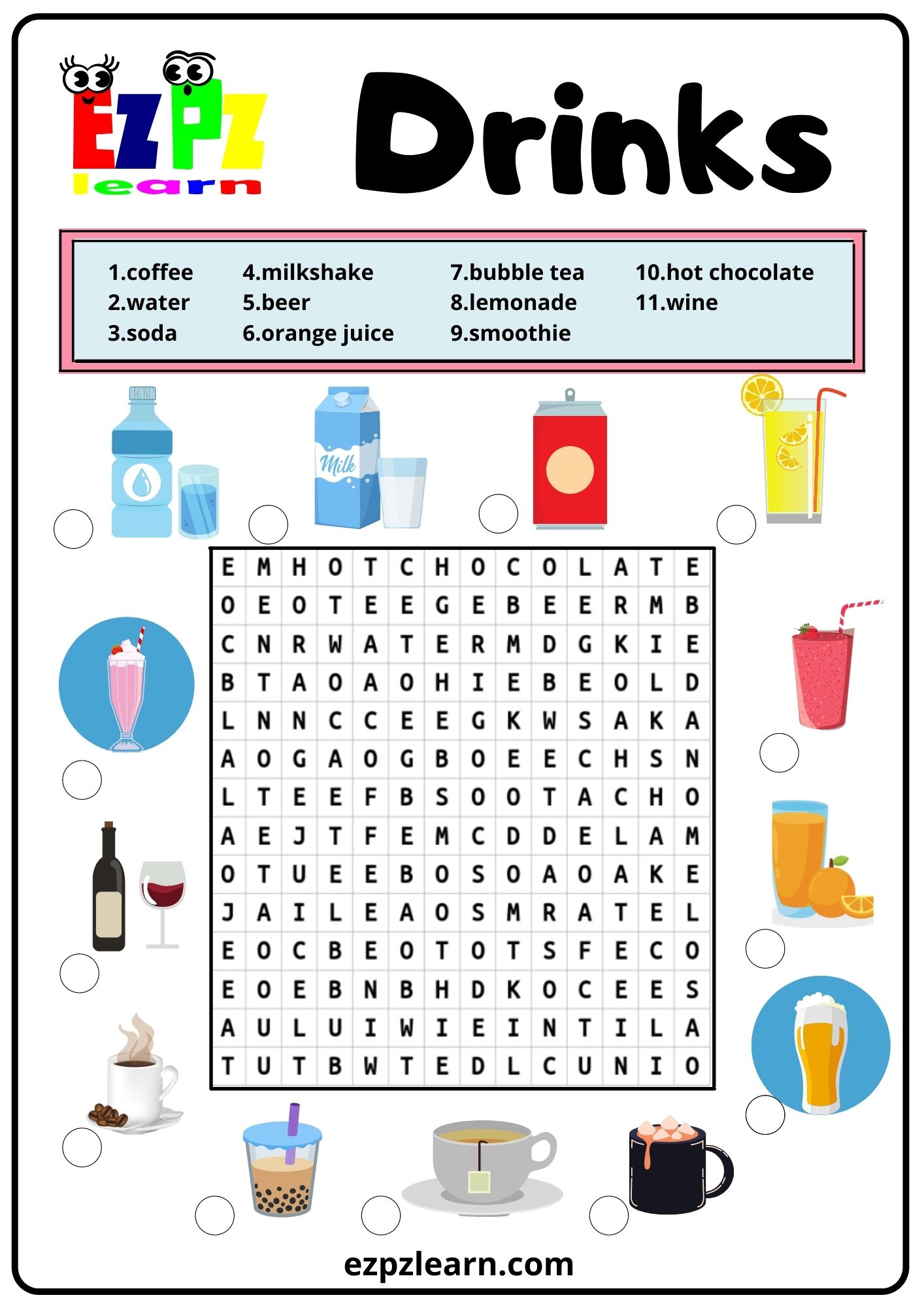 Drinks Word Search 2
